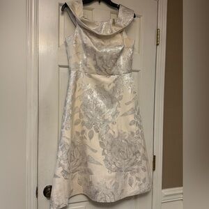 Calvin Klein Cream and Silver Brocade Dress